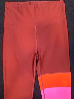 Nanette Lepore Play High Rise Colorblock 7/8 Leggings Mesh Pocket Pink Orange M